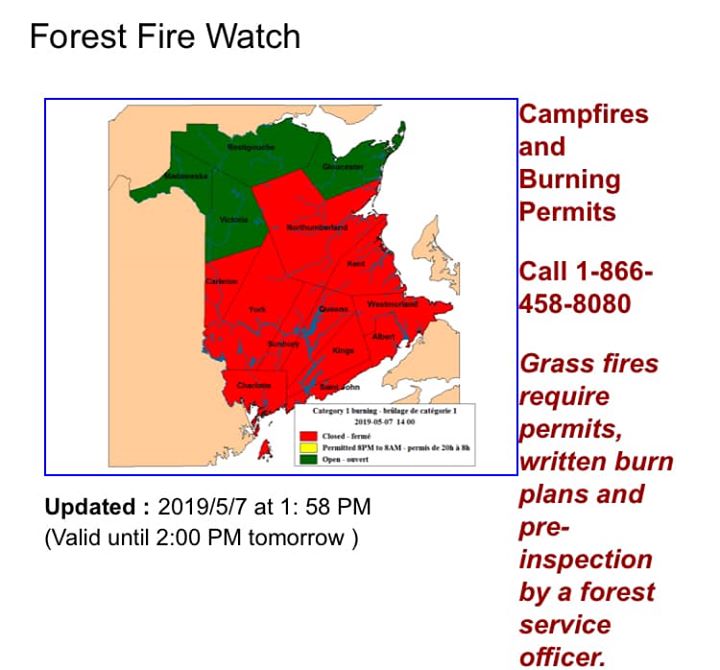 “We’re still red, so your fires should be dead!” Check NB FOREST FIRE WATCH…